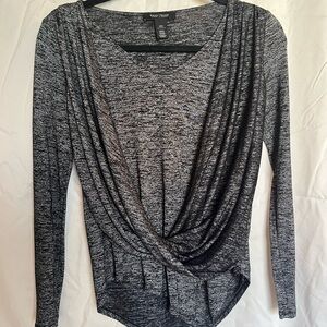 White House Black Market Gray Drape Linh Sleeve Top